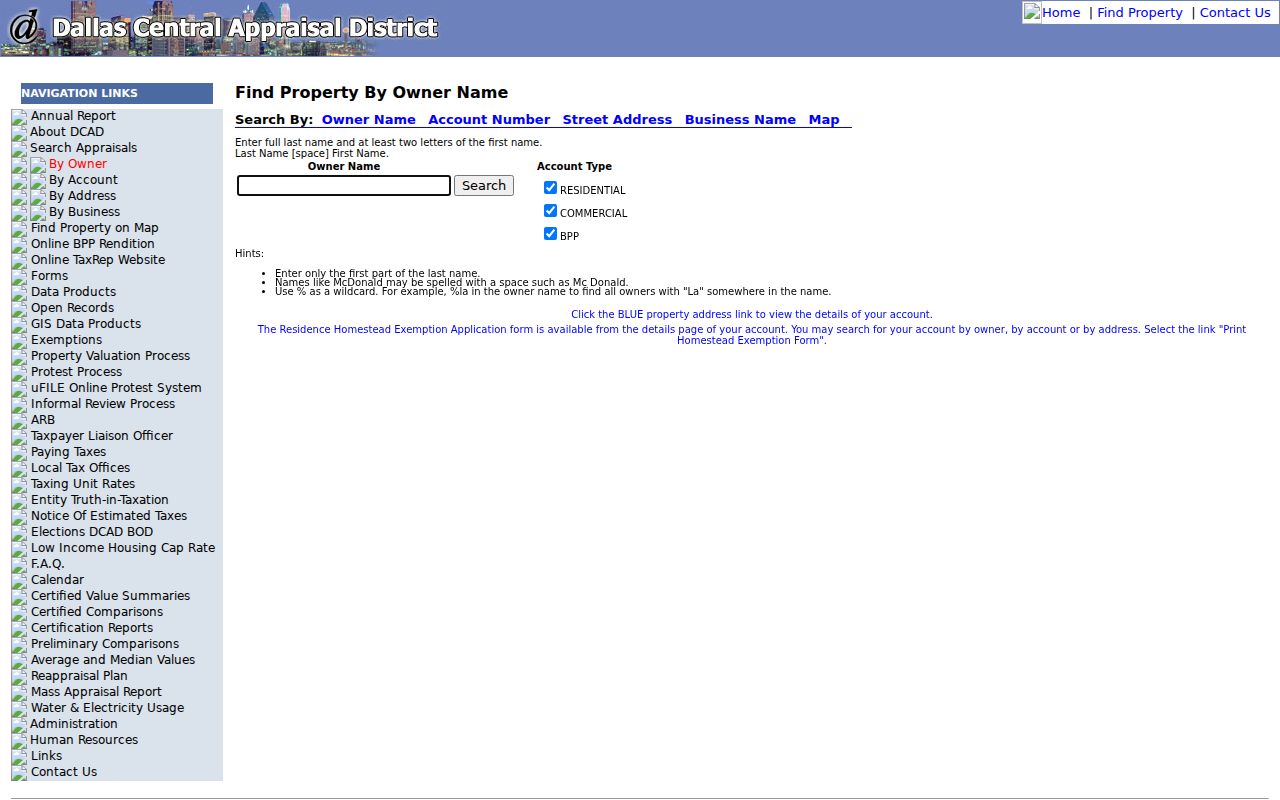 Coppell residents directory Dallas CAD owner search